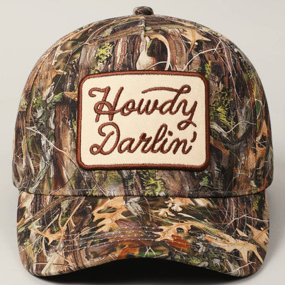 "Howdy Darlin'" Realtree Camo Patch Trucker Hat — 100% Cotton with Adjustable Snapback