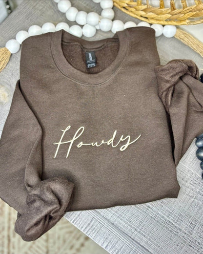 "Howdy" Embroidered Western Sweatshirt — Soft Gildan Fabric Cowboy Welcome