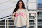 "Howdy" Western Sherpa Pullover — Ivory with Pink & Gold Applique Patches (XL remains)