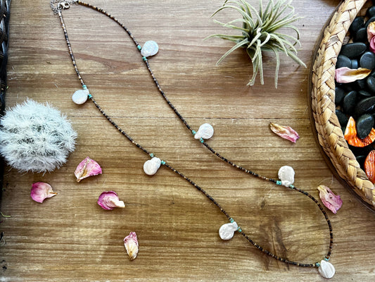 38 inch Freshwater Pearl & Turquoise Heishi Necklace
