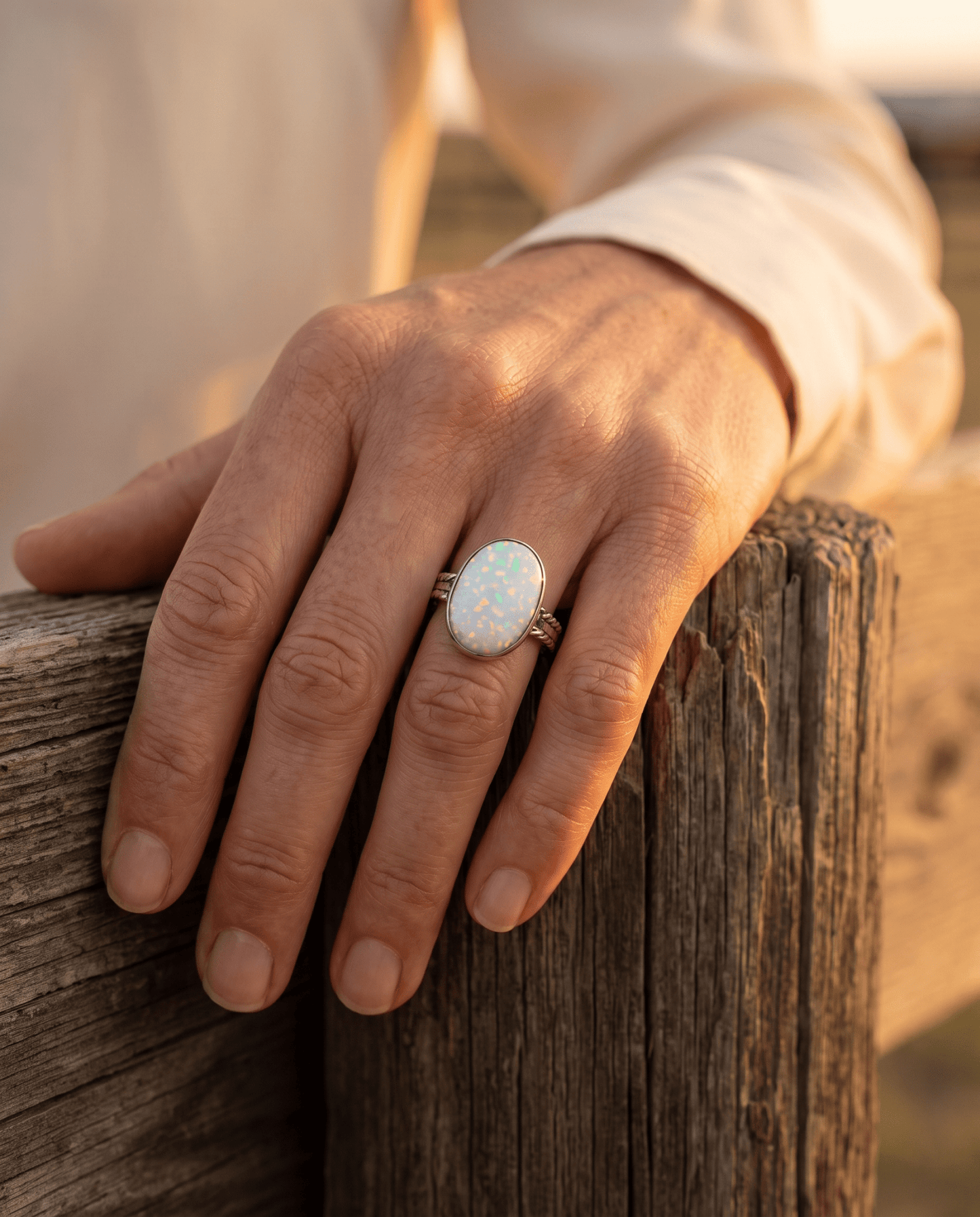 Isabelle Yazzie Navajo Handmade Sterling Silver Opal Statement Ring — Size 7