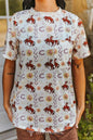 Vintage Rodeo Cowboy & Horseshoe All-Over Print Western Pocket Tee — Ivory Knit Premium Western Staple
