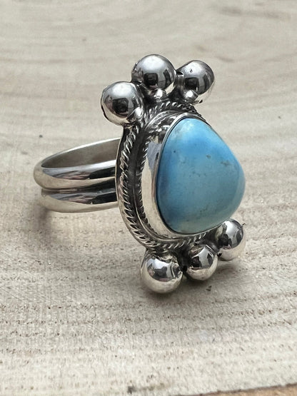 Joelias Draper Navajo Sterling Silver Ring with Golden Hills Turquoise — Adjustable (Hallmarked Draper)