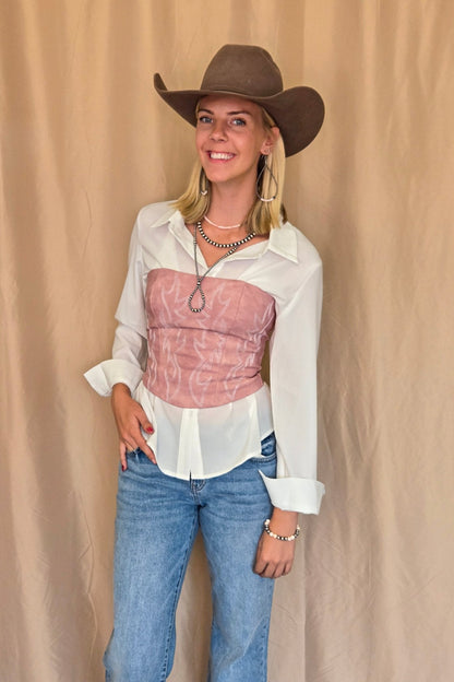 TICTOC "Jolene" Embroidered Western Corset Top — PU Vegan Leather Bandeau with Lace-Up Back (4 Colors)