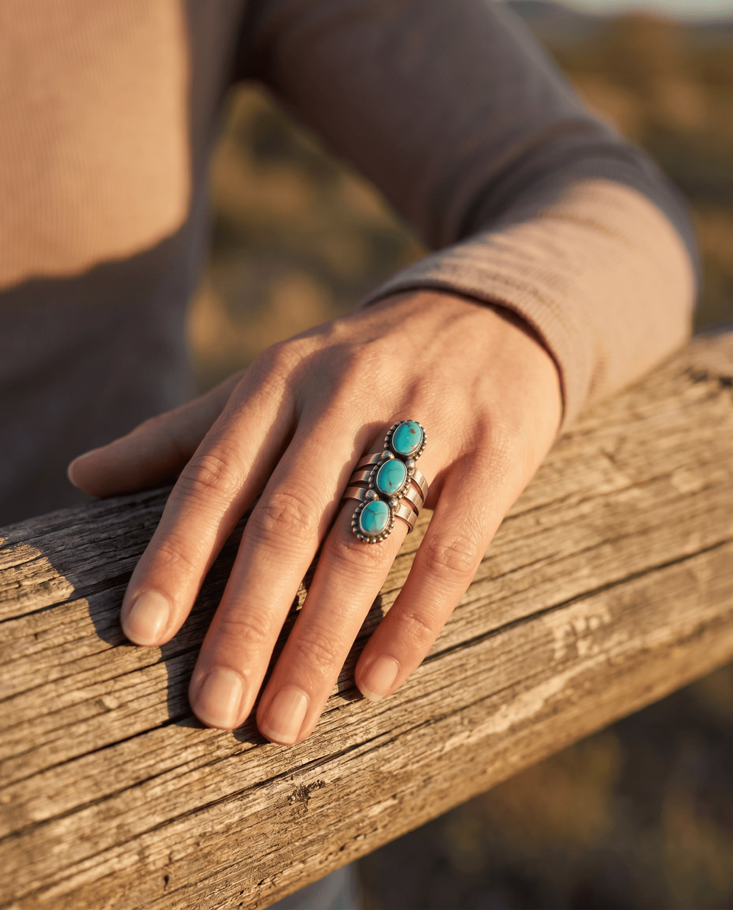 Kathleen Livingston Navajo Sonoran Gem Turquoise Sterling Silver Ring — Size 7
