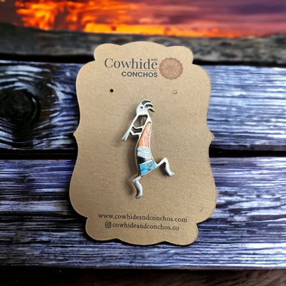 Zuni Sterling Silver Kokopelli Inlay Brooch — Signed by Artist (Clearance)