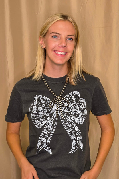 "Lace Bow" Western Graphic Tee — Comfort Colors with Feminine Lace Bow Detail