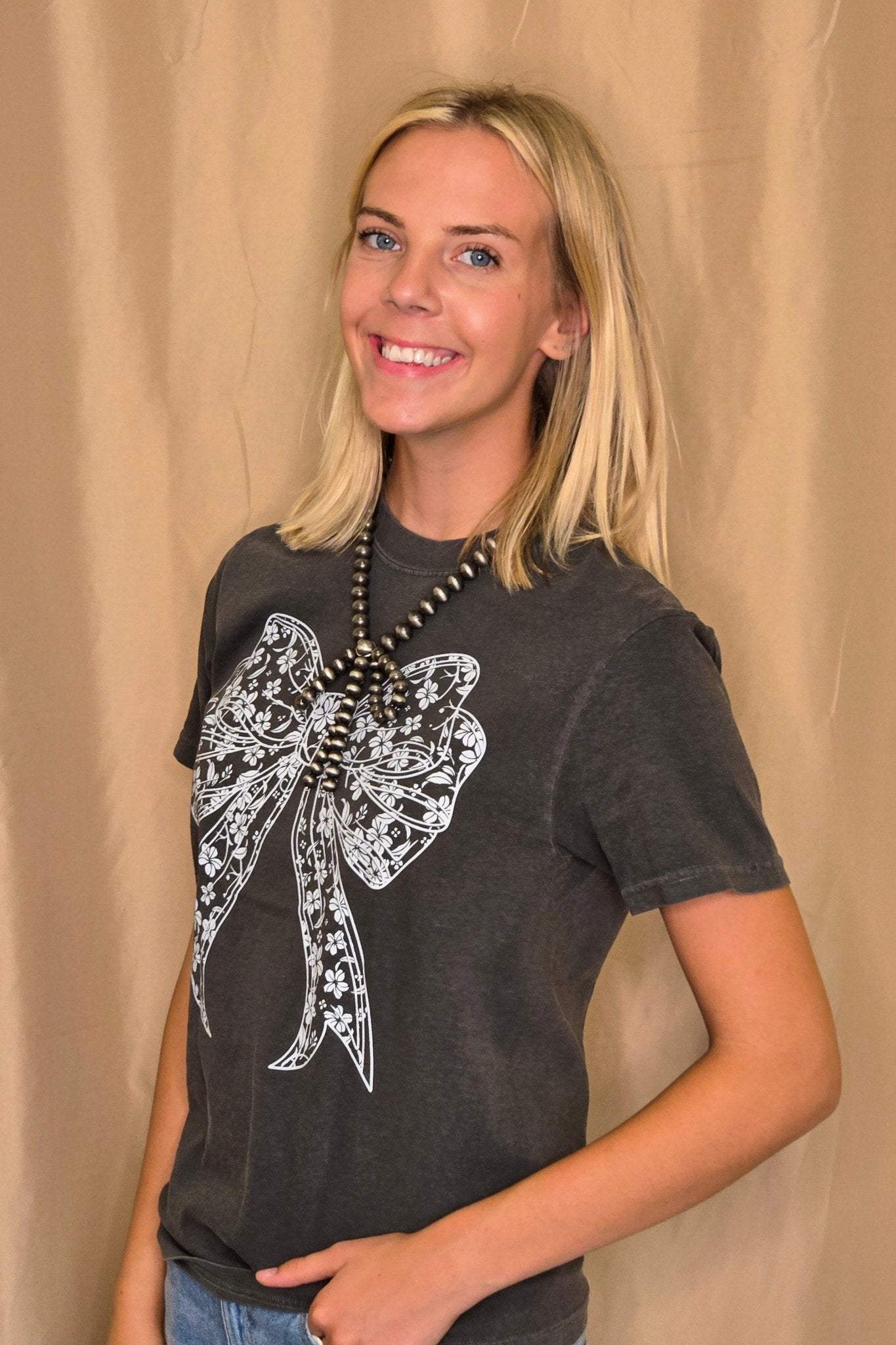 "Lace Bow" Western Graphic Tee — Comfort Colors with Feminine Lace Bow Detail