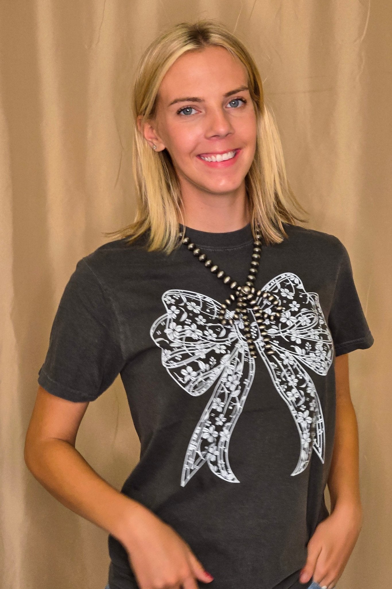 "Lace Bow" Western Graphic Tee — Comfort Colors with Feminine Lace Bow Detail