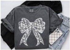 "Lace Bow" Western Graphic Tee — Comfort Colors with Feminine Lace Bow Detail