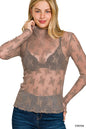 Vanilla Monkey Western Sheer Lace Long Sleeve Layering Top — Floral Lace Stretch Blend (4 Color Choices)