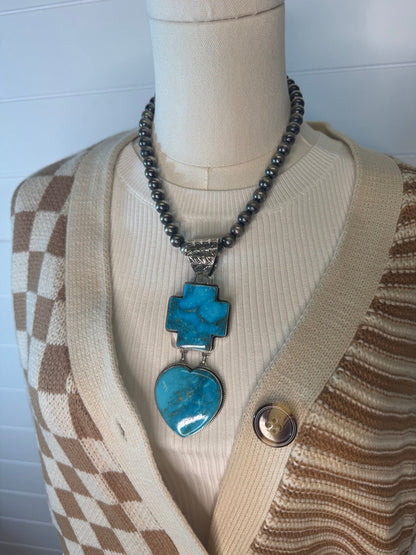 Dan Dodson Legacy Stamped Bleeding Heart Kingman Turquoise Statement Pendant — 4" Long