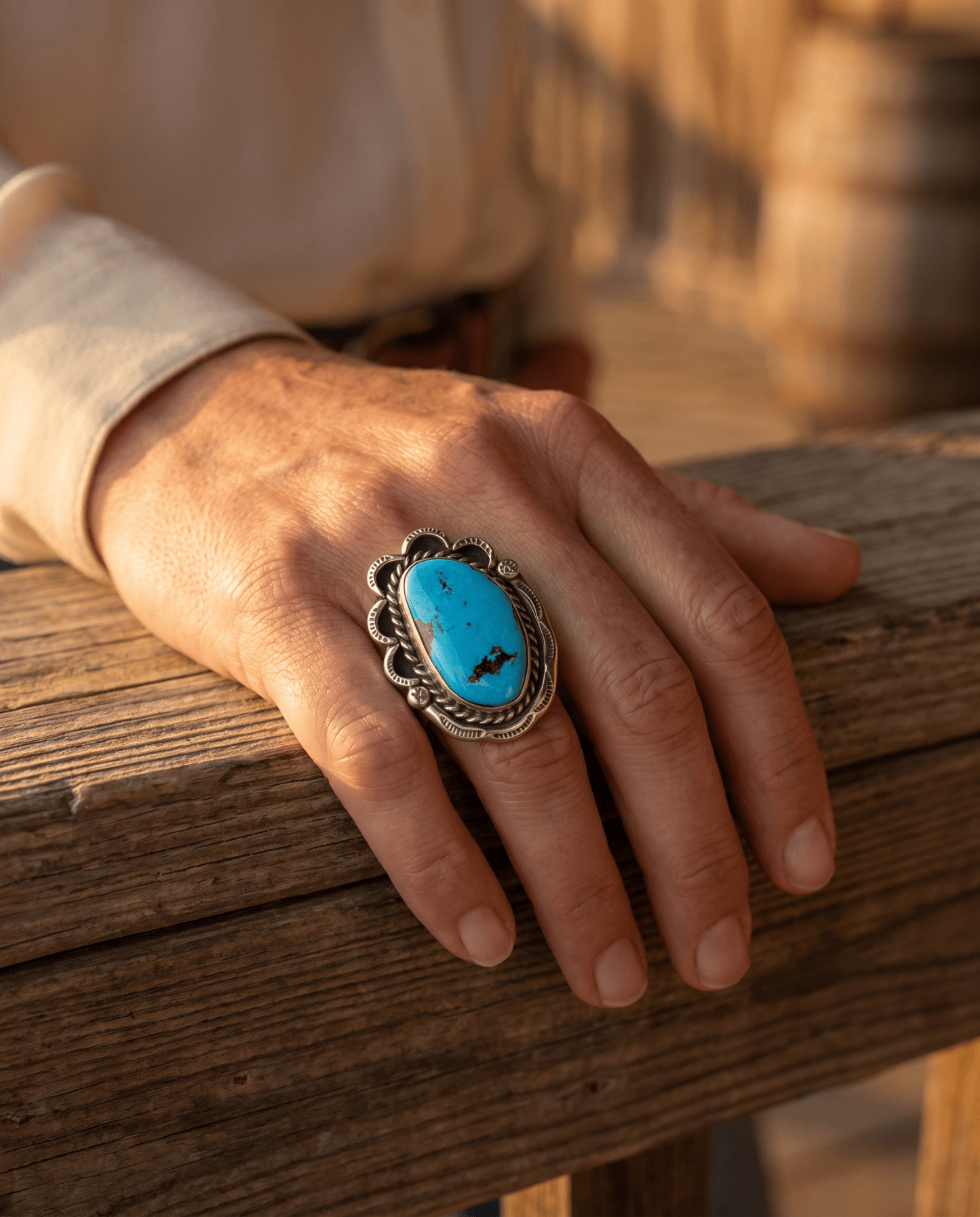 Large Blue Turquoise Cabochon Sterling Silver Statement Ring — Size 7 (1" Wide × 1 1/4" Long)