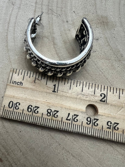 Large Western Twisted Wire Hoop Earrings — Faux Silver Western Statement