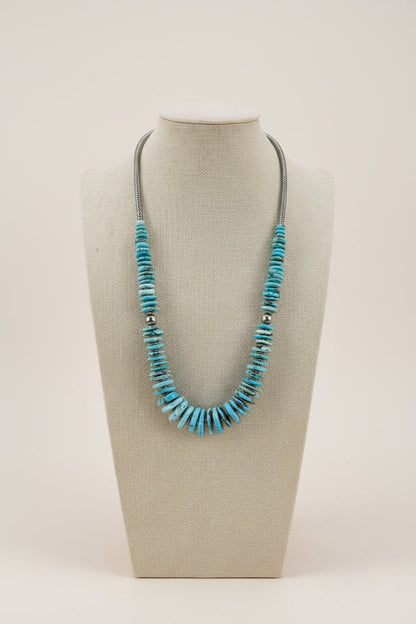 Light Blue Turquoise Graduated Necklace with 8mm Sterling Pearl & Hematite — 23 inch