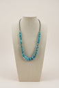 Light Blue Turquoise Graduated Necklace with 8mm Sterling Pearl & Hematite — 23 inch