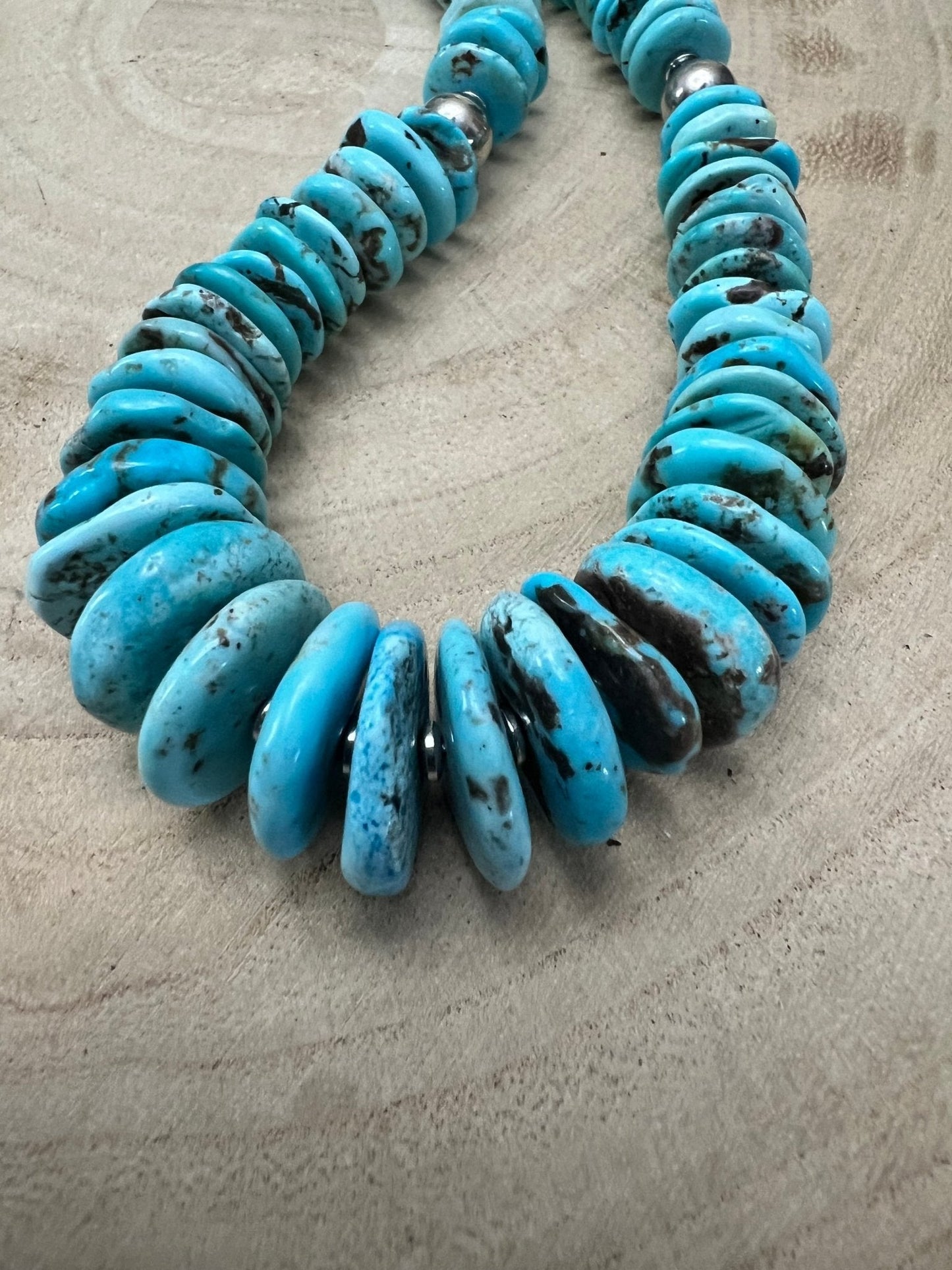 Light Blue Turquoise Graduated Necklace with 8mm Sterling Pearl & Hematite — 23 inch