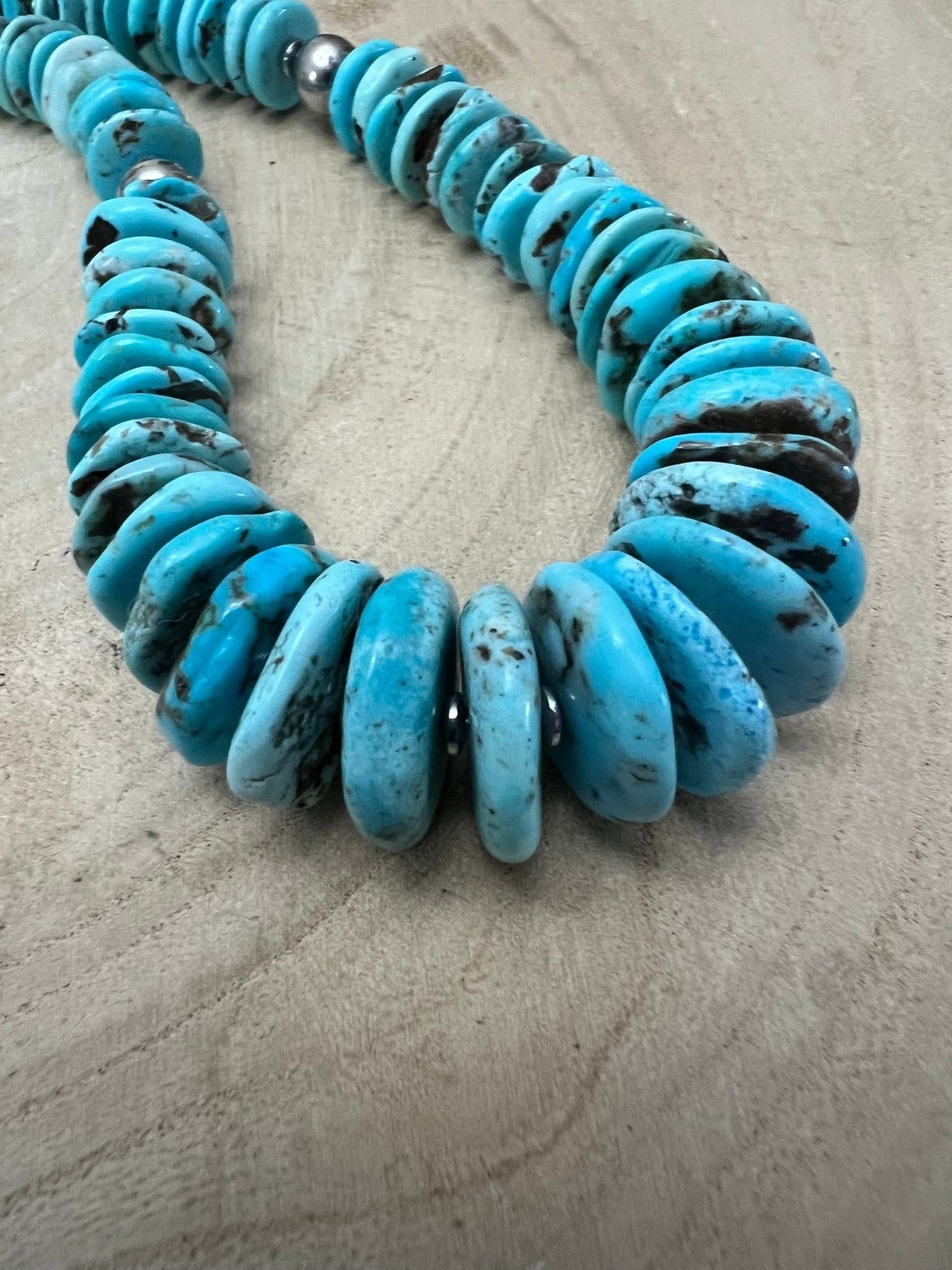 Light Blue Turquoise Graduated Necklace with 8mm Sterling Pearl & Hematite — 23 inch
