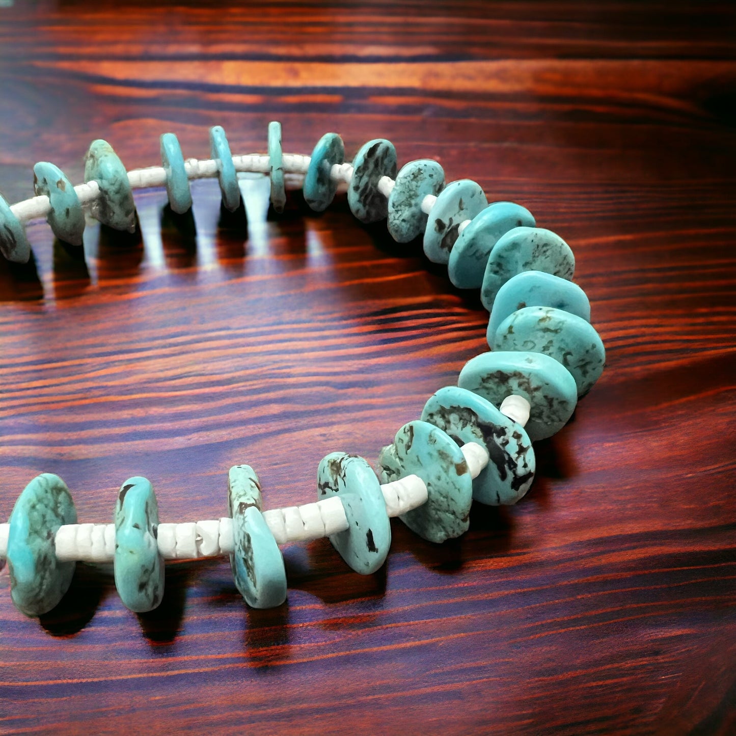 Long Blue Disk Turquoise Necklace - 26 inch