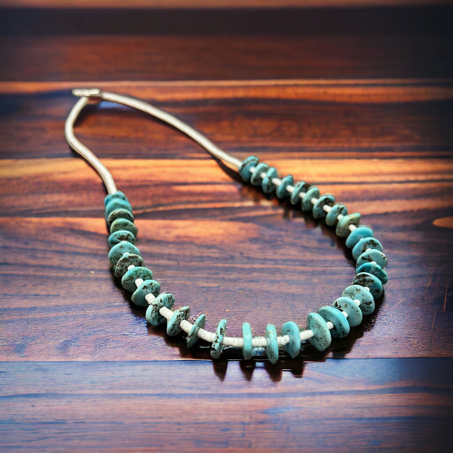 Long Blue Disk Turquoise Necklace - 26 inch