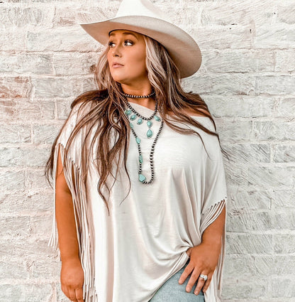 Western Long Faux Turquoise Nugget & Sterling Pearl Statement Necklace — 48 Inch