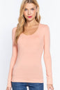 Active Basic Long Sleeve Scoop Neck Western Basics Top — Cotton Layering Staple (Truffle or Petal Pink)