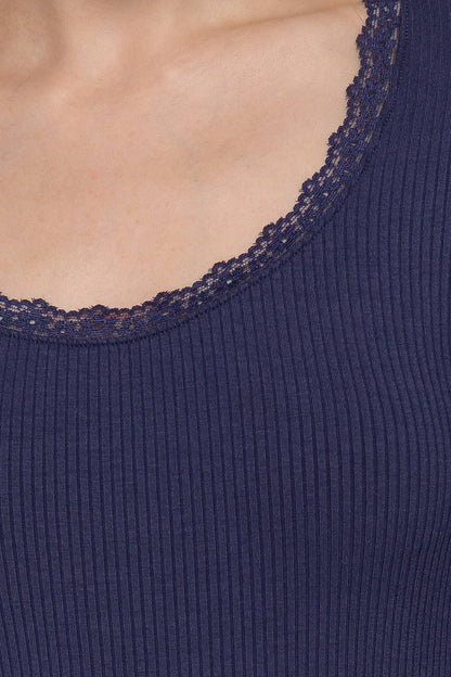 Long Sleeve Scoop Neck with Lace Trim Rib Knit Top