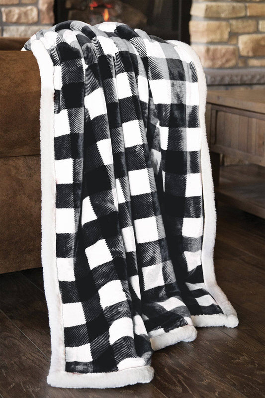 Lumberjack Plaid Plush Fur Sherpa Borrego Fleece Throw Blanket