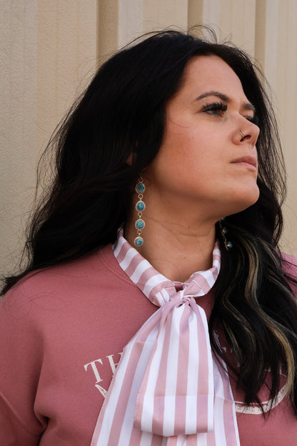 Crazy Consuela "Howdy Hanny" Mauve Stripe Long Sleeve Western Bow Tie Top — Feminine Tie-Front Silhouette (small remains)