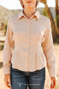 LUCKY & BLESSED "Mercedes" Beige Western Button-Down Shirt — Tailored Long-Sleeve Cowgirl Staple