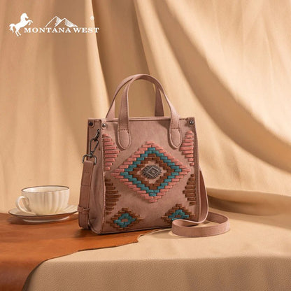 Montana West Aztec Crossbody Purse — Suede-Look PU Leather with Aztec Whipstitch (Small)
