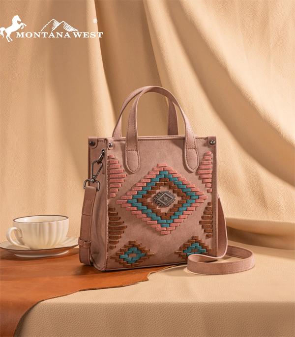 Montana West Aztec Crossbody Purse — Suede-Look PU Leather with Aztec Whipstitch (Small)