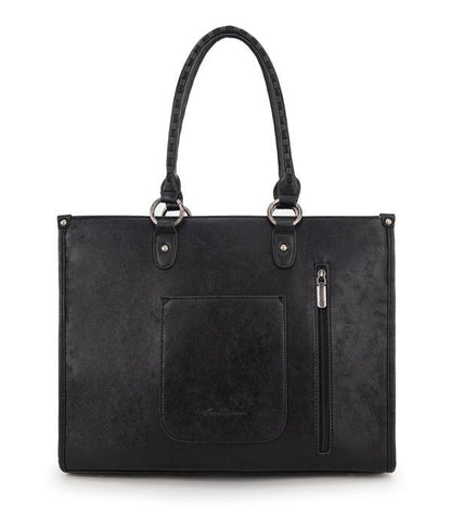 Montana West Western Tool Fringe Concealed Carry Wide Tote — Suede-Look PU Leather with Floral Tooling & Fringe