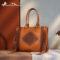 Montana West Western Tool Fringe Concealed Carry Wide Tote — Suede-Look PU Leather with Floral Tooling & Fringe