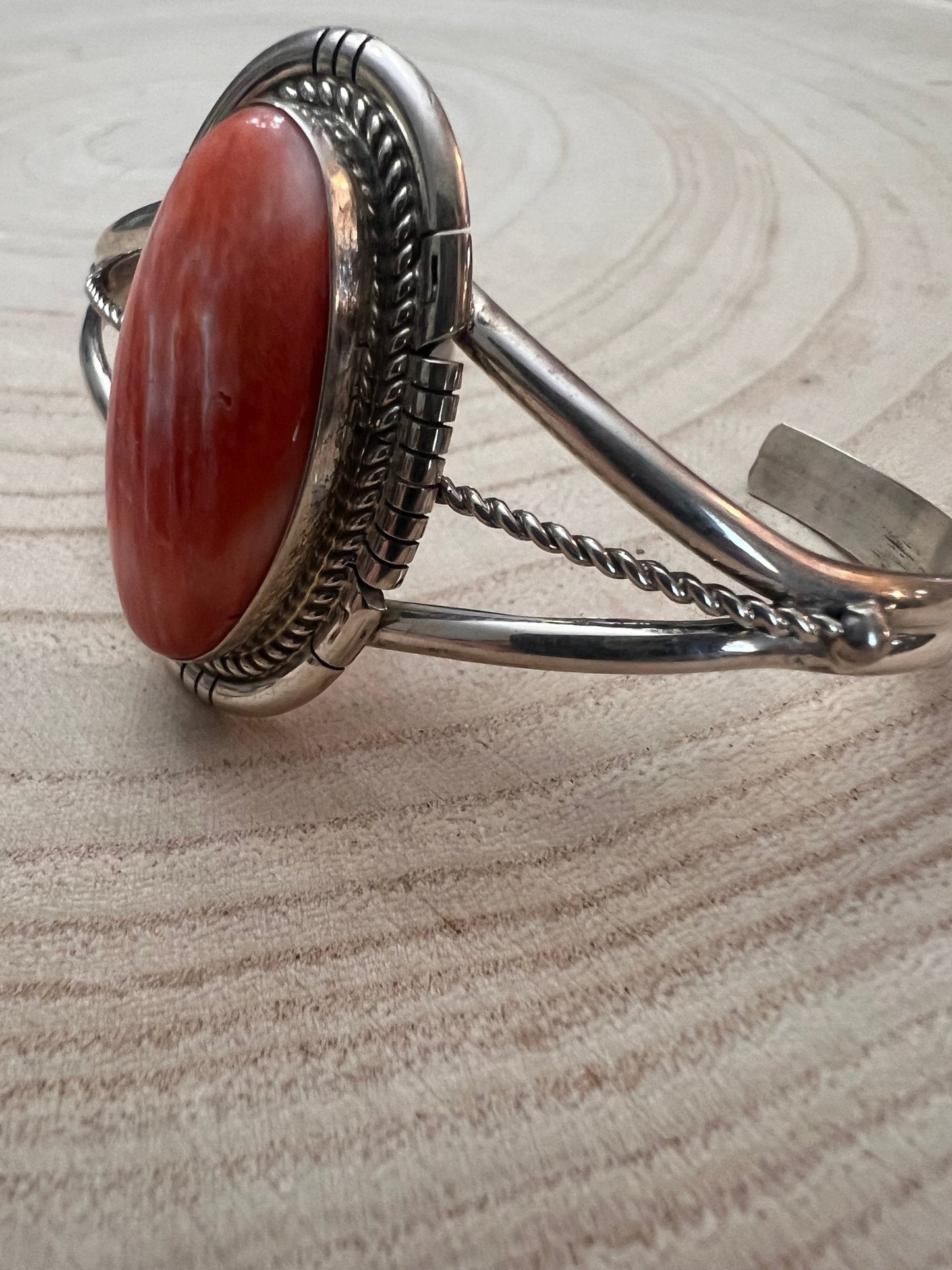 Dave Skeets Navajo Handmade Sterling Silver Spiny Oyster Bracelet — Adjustable 1 1/2" Opening