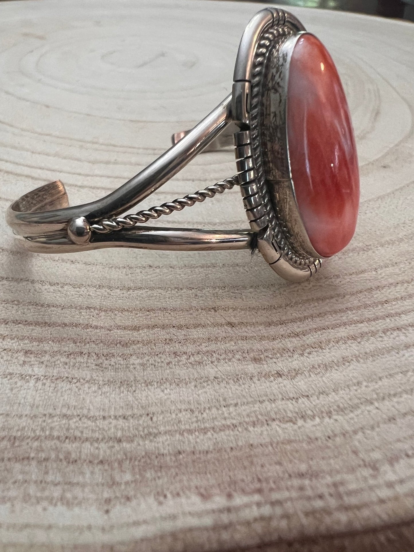 Dave Skeets Navajo Handmade Sterling Silver Spiny Oyster Bracelet — Adjustable 1 1/2" Opening