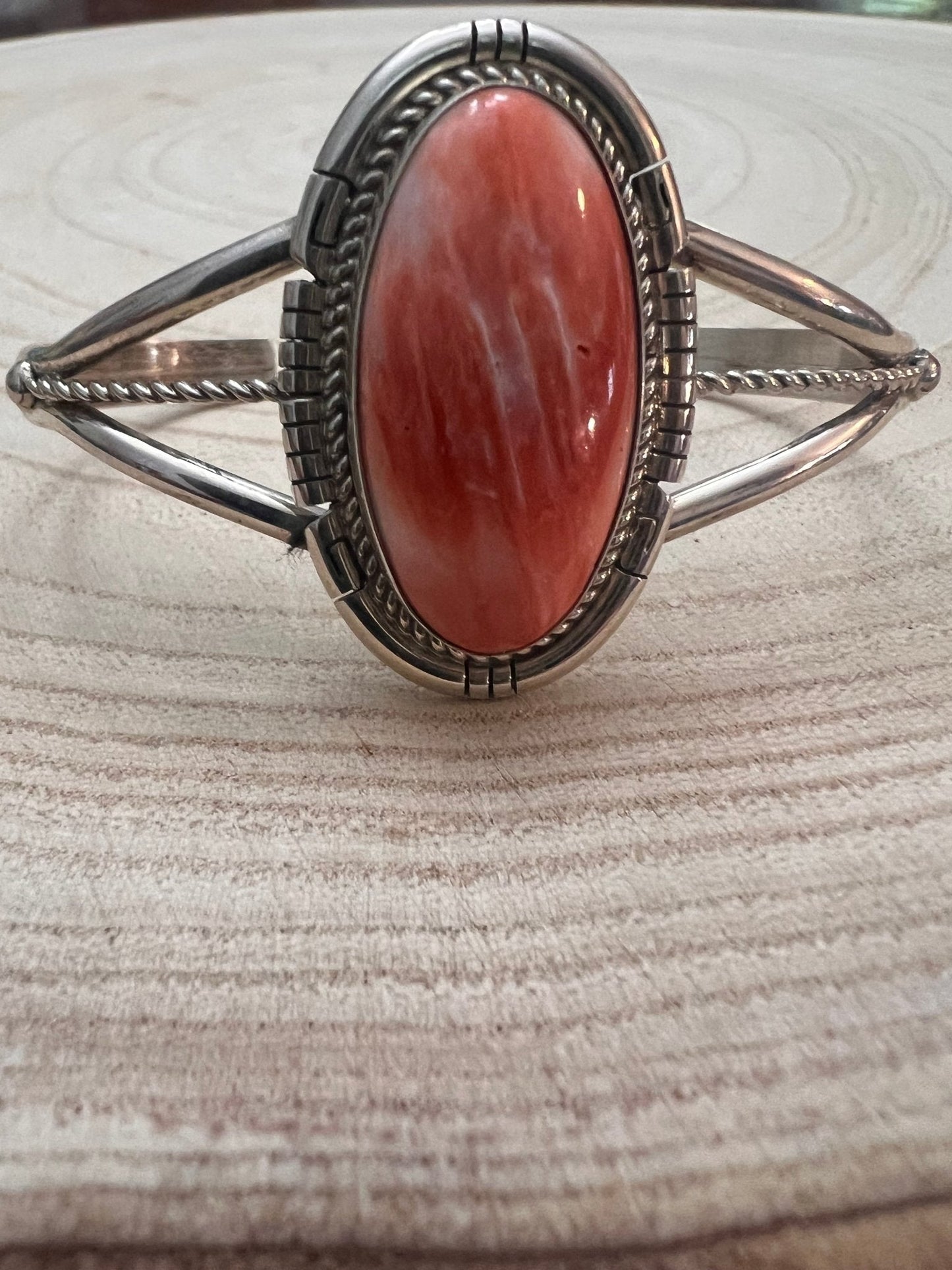 Dave Skeets Navajo Handmade Sterling Silver Spiny Oyster Bracelet — Adjustable 1 1/2" Opening