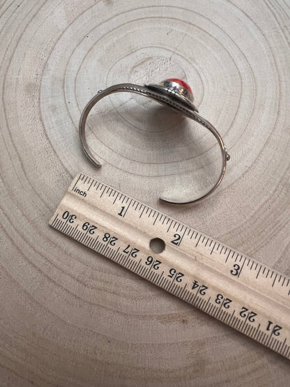 Dave Skeets Navajo Handmade Sterling Silver Spiny Oyster Bracelet — Adjustable 1 1/2" Opening