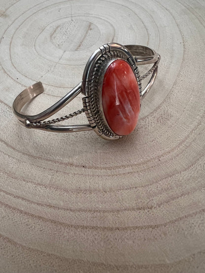Dave Skeets Navajo Handmade Sterling Silver Spiny Oyster Bracelet — Adjustable 1 1/2" Opening
