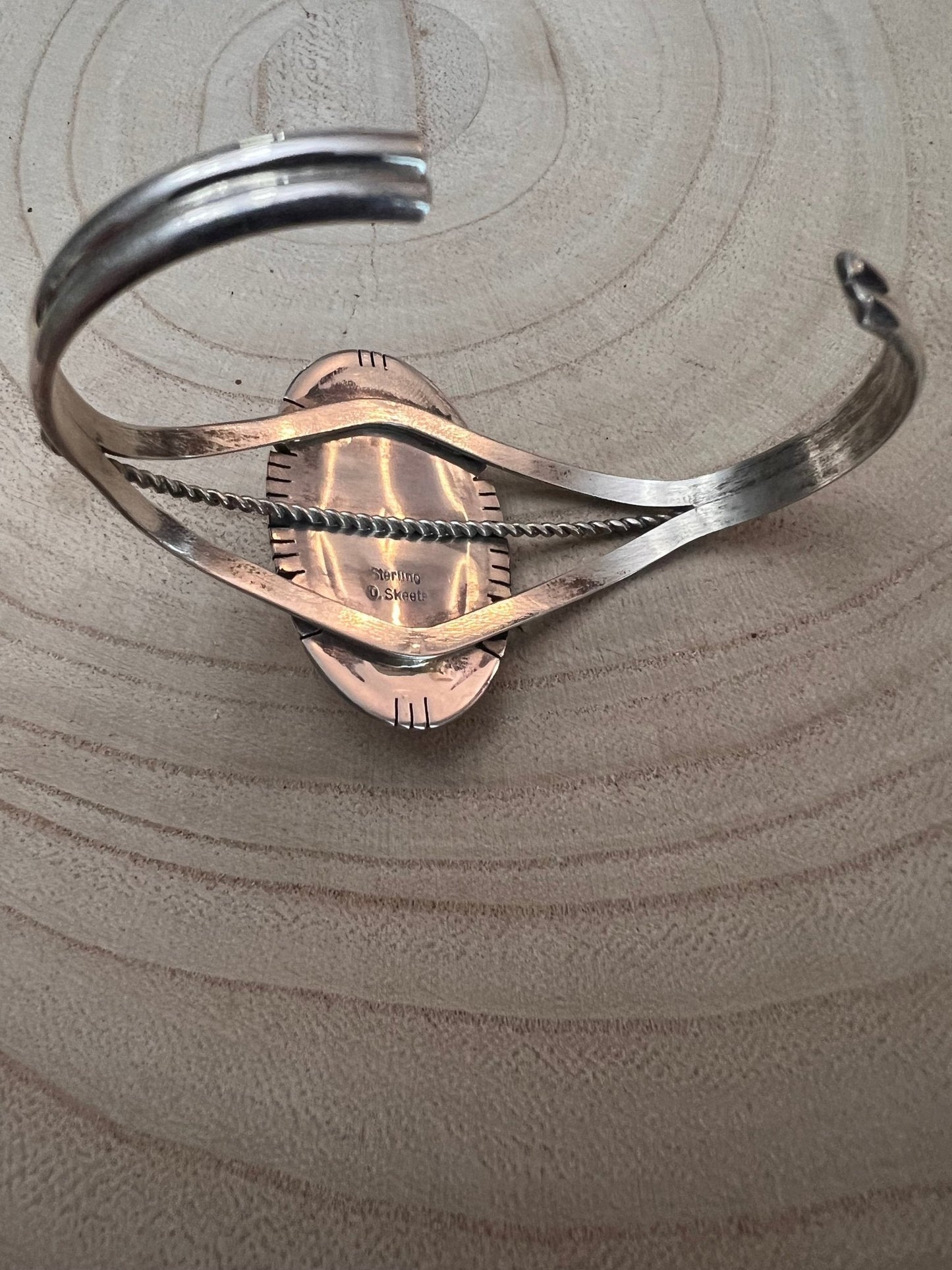 Dave Skeets Navajo Handmade Sterling Silver Spiny Oyster Bracelet — Adjustable 1 1/2" Opening