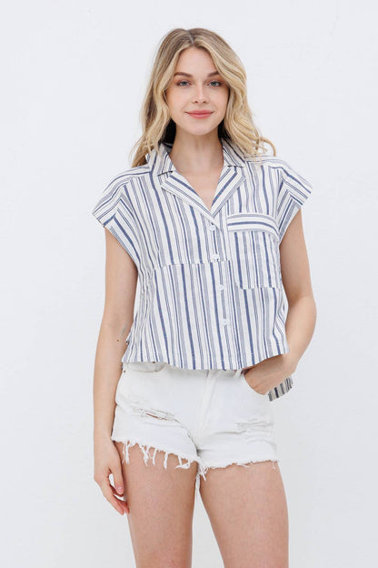 Blue B Navy Stripe Western Button-Up Shirt — Cotton Yarn-Dyed Soft Cowgirl Staple
