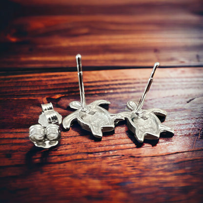 Opalite Sea Turtle Sterling Silver Post Earrings — Whimsical Coastal Western