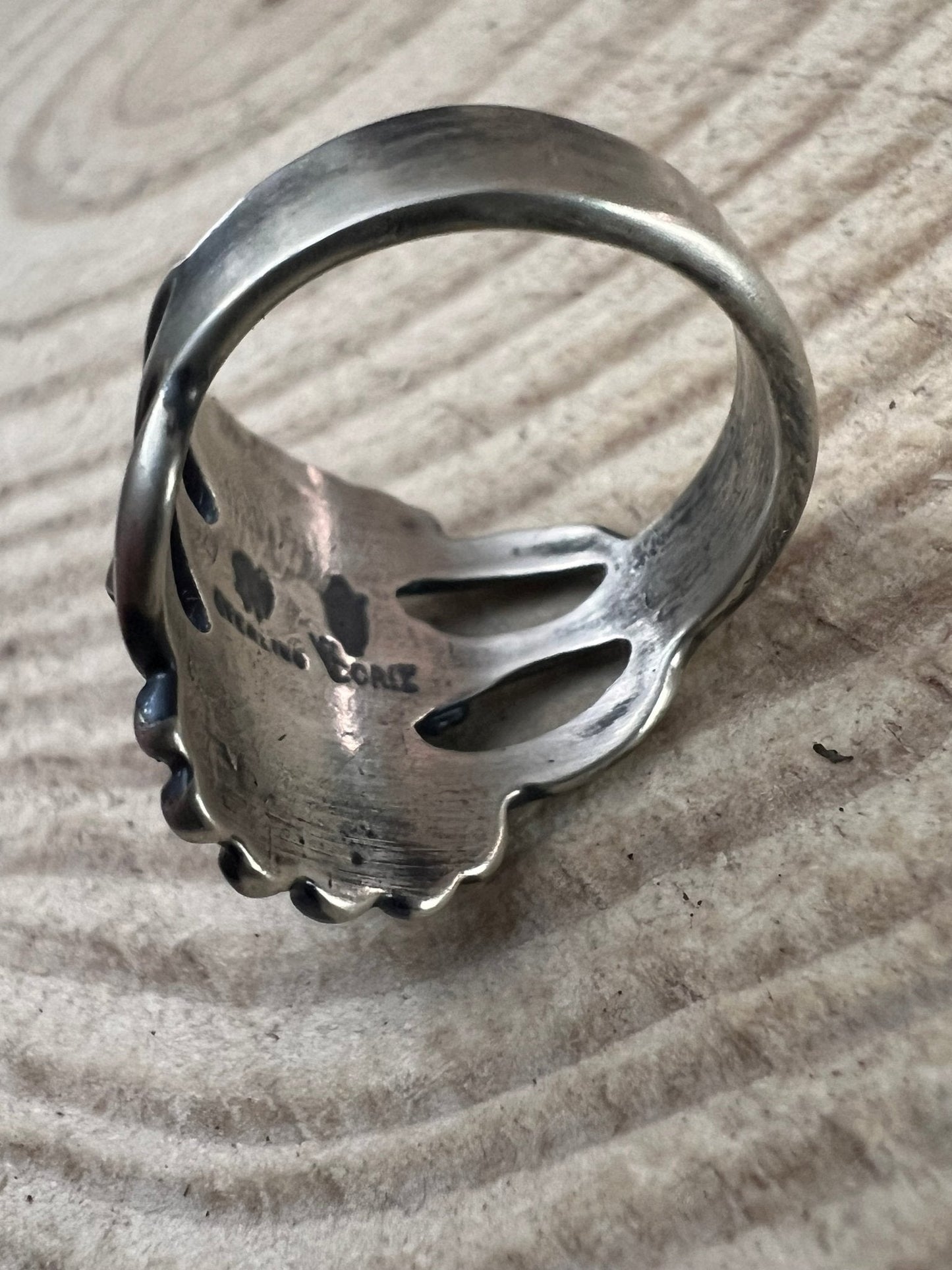 Victor Coriz Navajo Sandcast Sterling Silver Ring with Orange Spiny Oyster — Size 8.5 (Thunderbird)