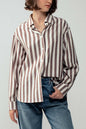 Urban Daizy "Outlaw" Western Striped Button-Down Collared Shirt — Brown & Olive 100% Cotton Oversized Fit