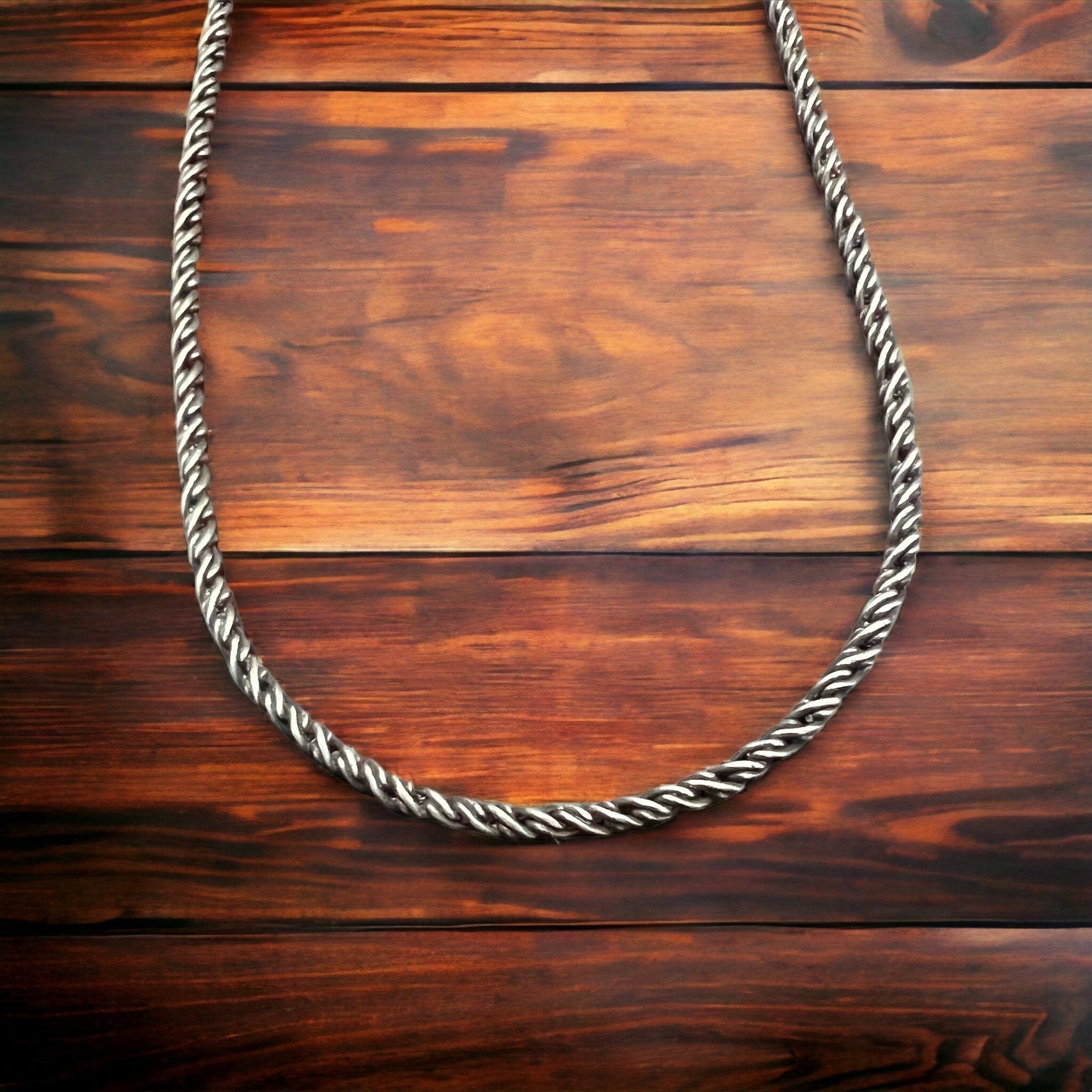 Oxidized 16" Sterling Silver Rope Chain — 1.35mm Thick, Italy-Made .925 with Reverse Rope Woven Link