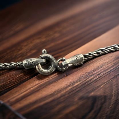 Oxidized 16" Sterling Silver Rope Chain — 1.35mm Thick, Italy-Made .925 with Reverse Rope Woven Link