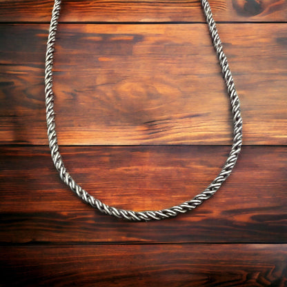 Oxidized 18" Sterling Silver Rope Chain — 1.35mm Thick, Italy-Made .925 with Reverse Rope Woven Link