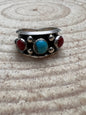 Paul Largo Navajo Turquoise & Coral Sterling Silver Ring — Size 9