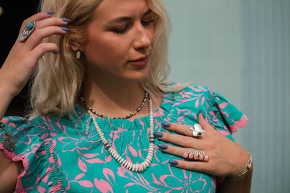 Pink Conch Graduated Necklace with 10mm Sterling Pearl — 22 inch (Handmade in North Texas)