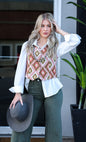 Turquoise Haven Pink Southwest Tapestry Snap Western Vest — Woven Geometric Print with Antique Brass Snap Closure